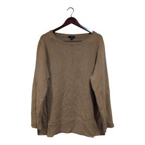J Crew Women's Cashmere & Wool Tan Round Neck Long Sleeve Sweater Brown Sz L